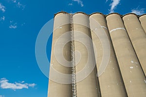 View of section of a grain elevator, an agrarian facility complex used to stockpile and store grain