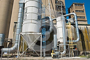 View of section of a grain elevator, an agrarian facility complex used to stockpile and store grain