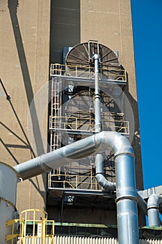 View of section of a grain elevator, an agrarian facility complex used to stockpile and store grain