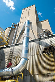 View of section of a grain elevator, an agrarian facility complex used to stockpile and store grain