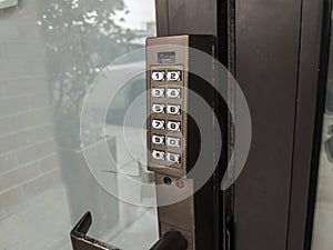 View of a secure pin lock keypad on a door
