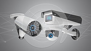 Security camera system and network connection - 3d rendering