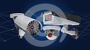 Security camera system and network connection - 3d rendering