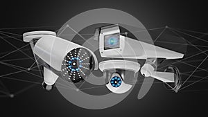 Security camera system and network connection - 3d rendering