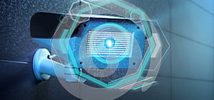 Security camera targeting a detected intrusion - 3d renderinga photo