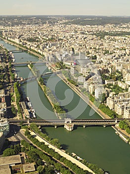 View of Seina river and bridges from Eiffel tower Paris