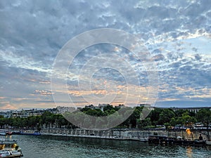 View of the seine river and sunset in Paris Frace