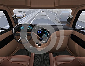 View from self-driving truck interior on highway