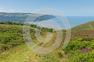 View from Selworthy Beacon to Porlock Bay Somerset England UK near Exmoor and west of Minehead