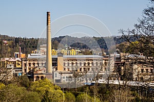 View of Semily town with old factories, Czech
