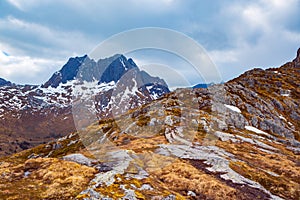 view of Senja Island from mountain Keipen