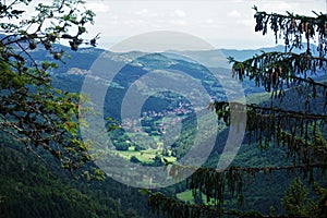 View from the Sentiers des Roches to the valley of La Petite Fecht in direction of Stosswihr