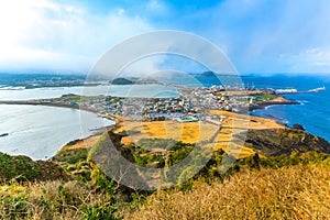 View from Seongsan Ilchulbong moutain in Jeju Island, South Korea photo