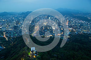 View of Seoul from above at dusk