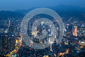 View of Seoul from above at dusk