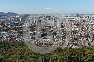 View of Seoul suburbs from Mount Namsan, South Korea