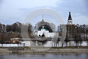 View on Seraya river and Aleksandrovskaya Sloboda in spring, Aleksandrov, Vladimir Region, Russia
