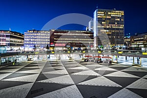 View of Sergels Torg at night, in Norrmalm, Stockholm, Sweden.