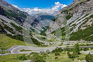 View of serpentine road, Stelvio Pass from Bormio