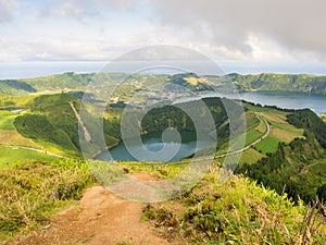 View of Sete Cidades from Miradouro da Grota do Inferno viewpoint, Sao Miguel Island, Azores