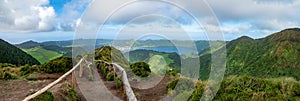 View of Sete Cidades near Miradouro da Grota do Inferno viewpoint, Sao Miguel Island, Azores, Portugal