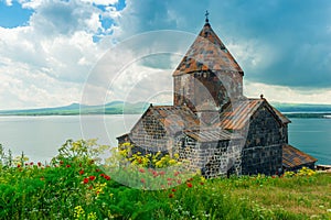 View of Sevanavank Monastery and Lake Sevan, a famous landmark