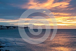 A View of the Seven Sisters Cliffs at Sunrise