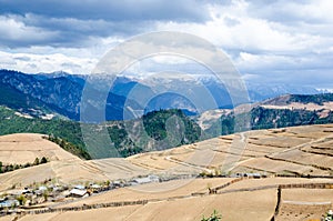 View of Seven Stars Accompany the Moon, part of the Dragon`s Backbone Rice Terraces, or Longji Rice Terraces in Chinese, located c