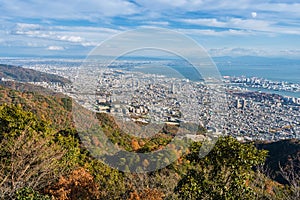 View of several Japanese cities in the Kansai region from Mt. Ma