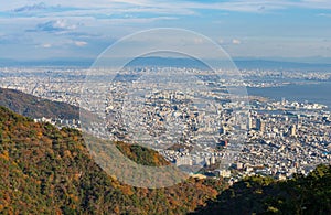 View of several Japanese cities in the Kansai region from Mt. Maya photo