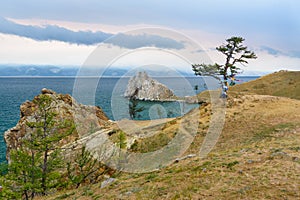 View of Shaman Rock. Lake Baikal. Olkhon Island. Russia