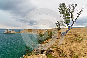 View of Shaman Rock. Lake Baikal. Olkhon Island. Russia