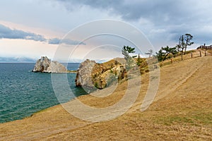 View of Shaman Rock. Lake Baikal. Olkhon Island. Russia