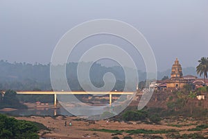 View of Sharada Amma Pitham temple and Tunga River, India