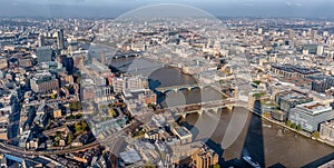 View from the shard down the thames from southwark bridge to wesminster