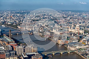 View from the shard down the thames from southwark bridge to wesminster