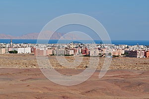 View on Sharm El Sheikh city in Sinai, Egypt, view on Red Sea and Tiran island