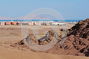 View on Sharm El Sheikh city in Sinai, Egypt, view on Red Sea and Tiran island