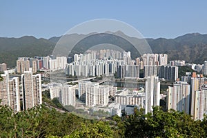 View of Shatin New Town from Lion Pavilion in Hong Kong