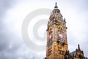 View of Sheffield City Council and Sheffield town hall in autumn