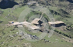View of shelter of Gujjar tribe for cattle and people to live in the mountain of Himachal Pradesh