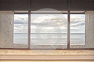 View through the shelter window in Llandudno, North Wales, United Kingdom