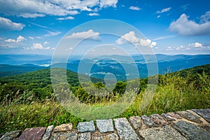 View of the Shenandoah Valley and Blue Ridge Mountains from Skyline Drive, in Shenandoah National Park, Virginia.