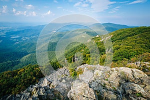 View of the Shenandoah Valley and Blue Ridge from Stony Man Mountain, in Shenandoah National Park, Virginia.