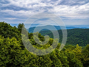 View of the Shenandoah Valley seen from Shenandoah National Park, Virginia, USA, with mountains diminishing in the distance