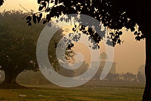 View of Sher Shah Mandal at Purana Qila on a misty morning, India