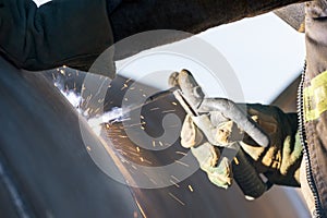 View of the shielded metal arc welding, also known as manual metal arc welding mma or mmaw.