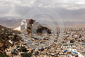 View of Shigatse Dzong fortress on the hilltop. photo