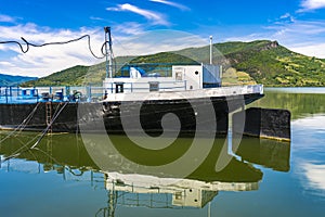 Ship at Danube gorge in Djerdap on the Serbian-Romanian border