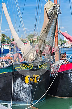 View of the ship`s bow from an antique steel sailing ship